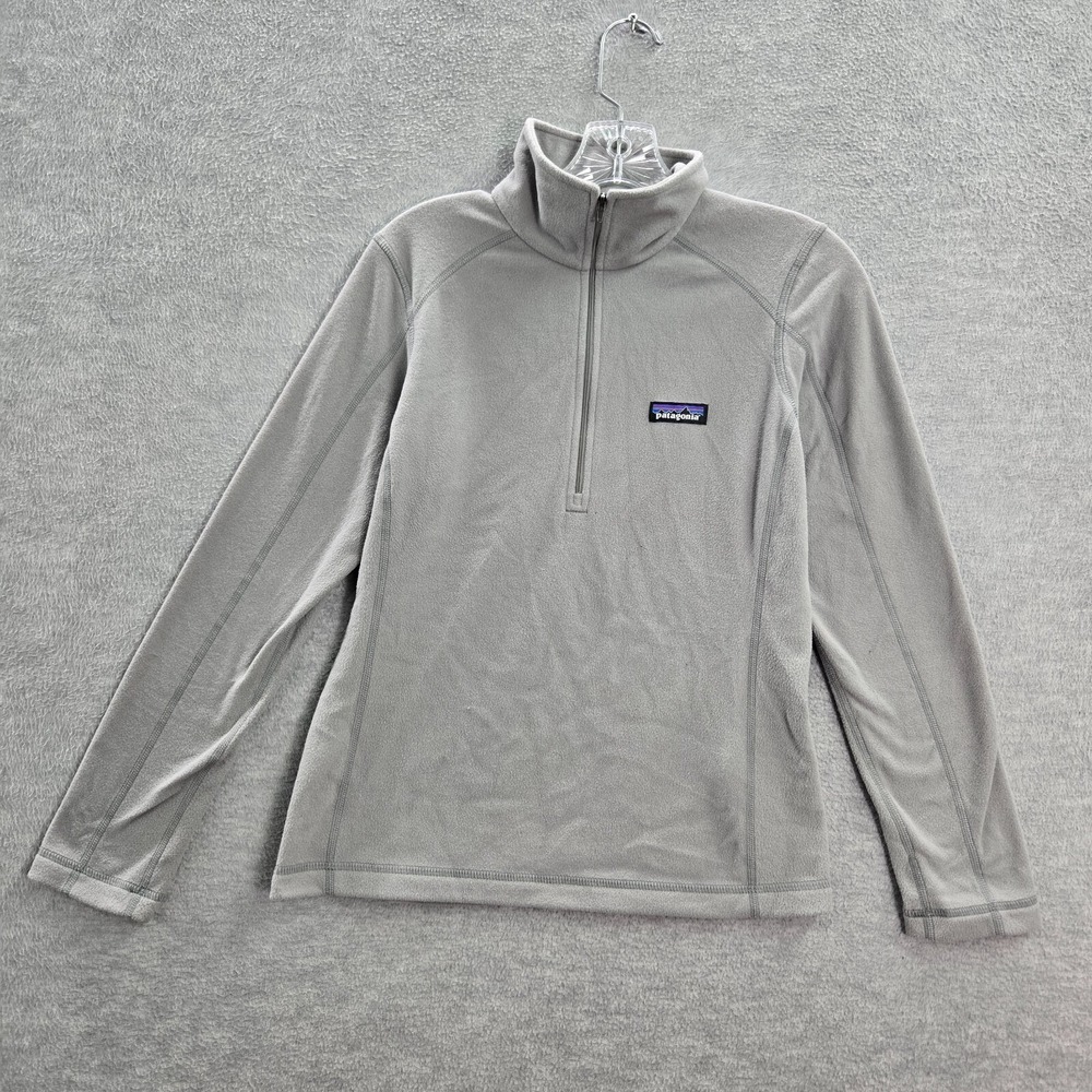 Patagonia Women Sweatshirt XS Gray 1/2 Zip Logo Mock Neck Long Sleeve‎ Polyester